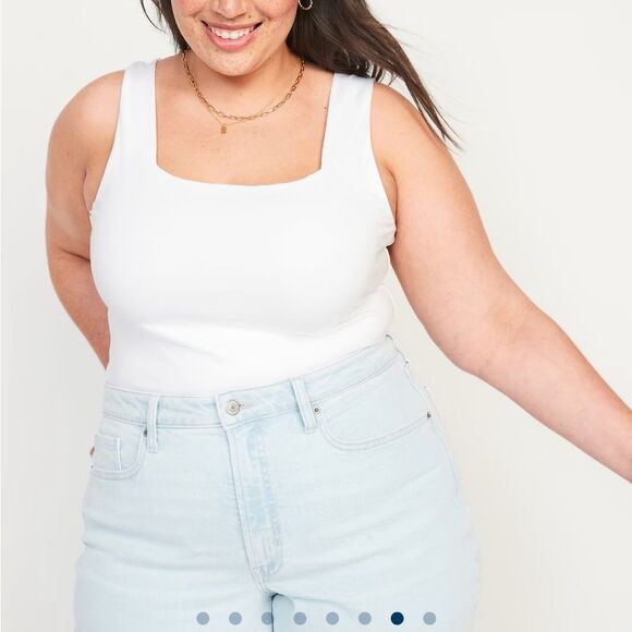 Old Navy 2X Cotton Blend Square-Neck Tank White Bodysuit Capsule Wardrobe Casual - Picture 4 of 7